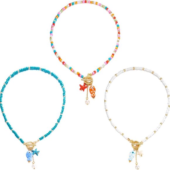Colorful Ceramic Starfish and Fish Choker Necklace – Perfect Summer Accessory - Picture 1 of 6